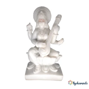 Goddess Saraswati Idol (White Marble Finish)7' | Marble Dust Resin Murti | Saraswati Statue for Home Mandir | Daily Pooja Idol | Saraswati Murti for Study Room | Religious Gift | Vasant Panchami Idol