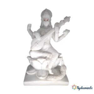 Goddess Saraswati Idol (White Marble Finish)10.5' | Marble Dust Resin Murti | Saraswati Statue for Home Mandir | Daily Pooja Idol | Saraswati Murti for Study Room | Religious Gift | Vasant Panchami Idol