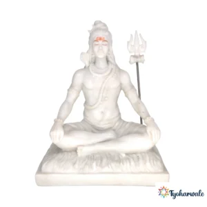 Lord Shiva Idol with Trishul (White Marble Finish)11.5' | Marble Dust Resin Murti | Shiva Statue for Home Mandir | Daily Pooja Idol | Mahadev Murti with Trishul | Religious Gift | Shravan Special Idol