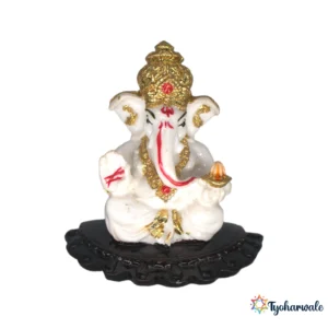 Ganesh Idol (White & Gold Finish) 3' | Marble Dust Resin Murti | Ganesha Statue for Home Mandir | Daily Pooja Idol | Simple Seated Ganpati Murti | Religious Gift | Ganesh Chaturthi Special Idol