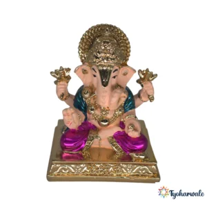 Ganesh Idol (Pink & Gold & Teal Finish) 3' | Marble Dust Resin Murti | Festive Ganesha Statue for Home Mandir | Daily Pooja Idol | Four Arms Ganpati Murti | Religious Gift | Ganesh Chaturthi Special Idol