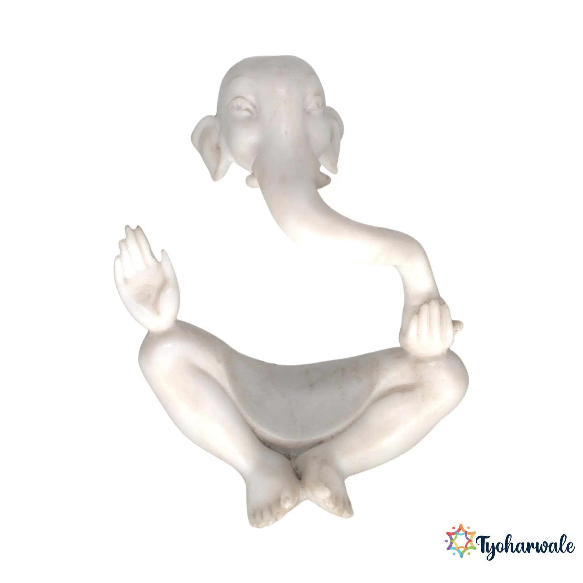 Modern Ganesh Idol (White Marble Finish) 8' | Marble Dust Resin Murti | Large Ganesha Statue for Home Mandir | Unique Ganpati Murti | Meditation Space Idol | Religious Gift | Ganesh Chaturthi Special Idol