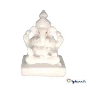 Modern Ganesh Idol (White Marble Finish) 3.5' | Marble Dust Resin Murti | Large Ganesha Statue for Home Mandir | Unique Ganpati Murti | Meditation Space Idol | Religious Gift | Ganesh Chaturthi Special Idol