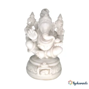 Ganesh Idol (White Marble Finish) 6' | Marble Dust Resin Murti | Ganesha Statue for Home Mandir | Daily Pooja Idol | Round Decorative Base Ganpati Murti | Religious Gift | Ganesh Chaturthi Special Idol