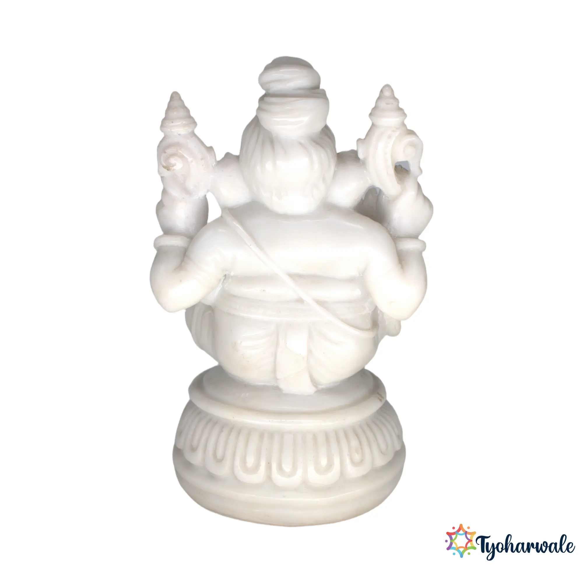 Ganesh Idol (White Marble Finish) 6' | Marble Dust Resin Murti | Ganesha Statue for Home Mandir | Daily Pooja Idol | Round Decorative Base Ganpati Murti | Religious Gift | Ganesh Chaturthi Special Idol