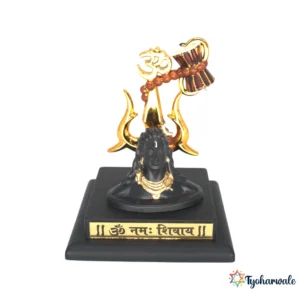 Adiyogi Shiva with Om Trishul Damaru Idol (Black & Gold Finish)4.5' | Om Namah Shivay Base | Adiyogi Shiva Statue for Home Mandir | Daily Pooja Idol | Shiva Om Trishul Murti | Religious Gift | Mahashivratri Special