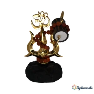 Om Trishul with Rudraksha & Damaru Idol (Gold Finish) 4.5' | Shiva Devotional Symbol Statue | Om Trishul Idol for Home Mandir | Daily Pooja Idol | Gold Om Trishul Damaru Murti | Religious Gift | Mahashivratri Special