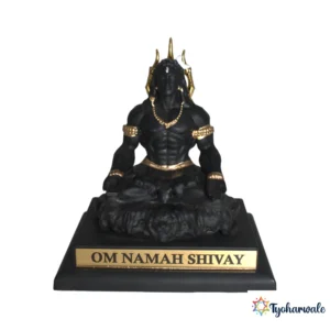 Lord Shiva Idol (Black & Gold Finish)4.5' | Marble Dust Resin Murti | Om Namah Shivay Shiva Statue | Daily Pooja Idol | Seated Mahadev Murti | Religious Gift | Home Mandir Décor
