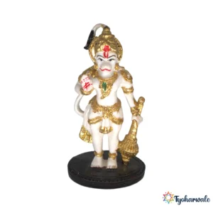 Lord Hanuman Standing Idol (White & Gold Finish) 4' | Marble Dust Resin Murti | Hanuman Statue for Home Mandir | Daily Pooja Idol | Bajrangbali Murti | Religious Gift | Hanuman Jayanti Special Idol