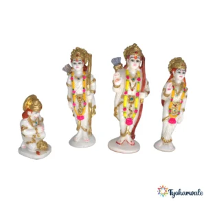 Ram Darbar Set (White & Multicolour Finish) | Marble Dust Resin Murti | Ram Darbar Statue for Home Mandir | Daily Pooja Idol Set | Shri Ram Sita Laxman Hanuman Murti | Religious Gift | Ram Navami Special Set