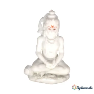 Lord Hanuman Seated Meditation Idol (White Marble Finish)5' | Marble Dust Resin Murti | Hanuman Statue for Home Mandir | Daily Pooja Idol | Bajrangbali Meditation Murti | Religious Gift | Hanuman Jayanti Special Idol
