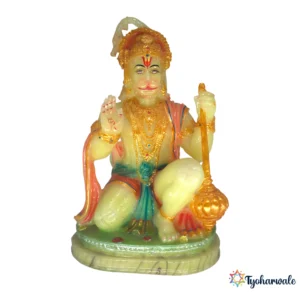 Lord Hanuman Seated Idol (Multicolour Finish)9' | Marble Dust Resin Murti | Bajrangbali Statue for Home Mandir | Daily Pooja Idol | Hanuman with Gada Murti | Religious Gift | Hanuman Jayanti Special