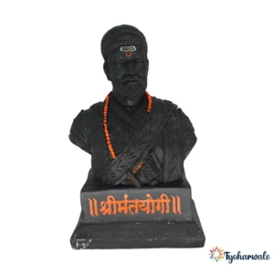 Chhatrapati Shivaji Maharaj Bust (Black Finish with Rudraksha Mala) 10' | Marble Dust Resin Murti | Shrimant Yogi Shivaji Maharaj Statue | Shivaji Maharaj Bust for Home & Office | Shiv Jayanti Gift | Maratha Empire Bust Murti | Maharashtra Pride Special