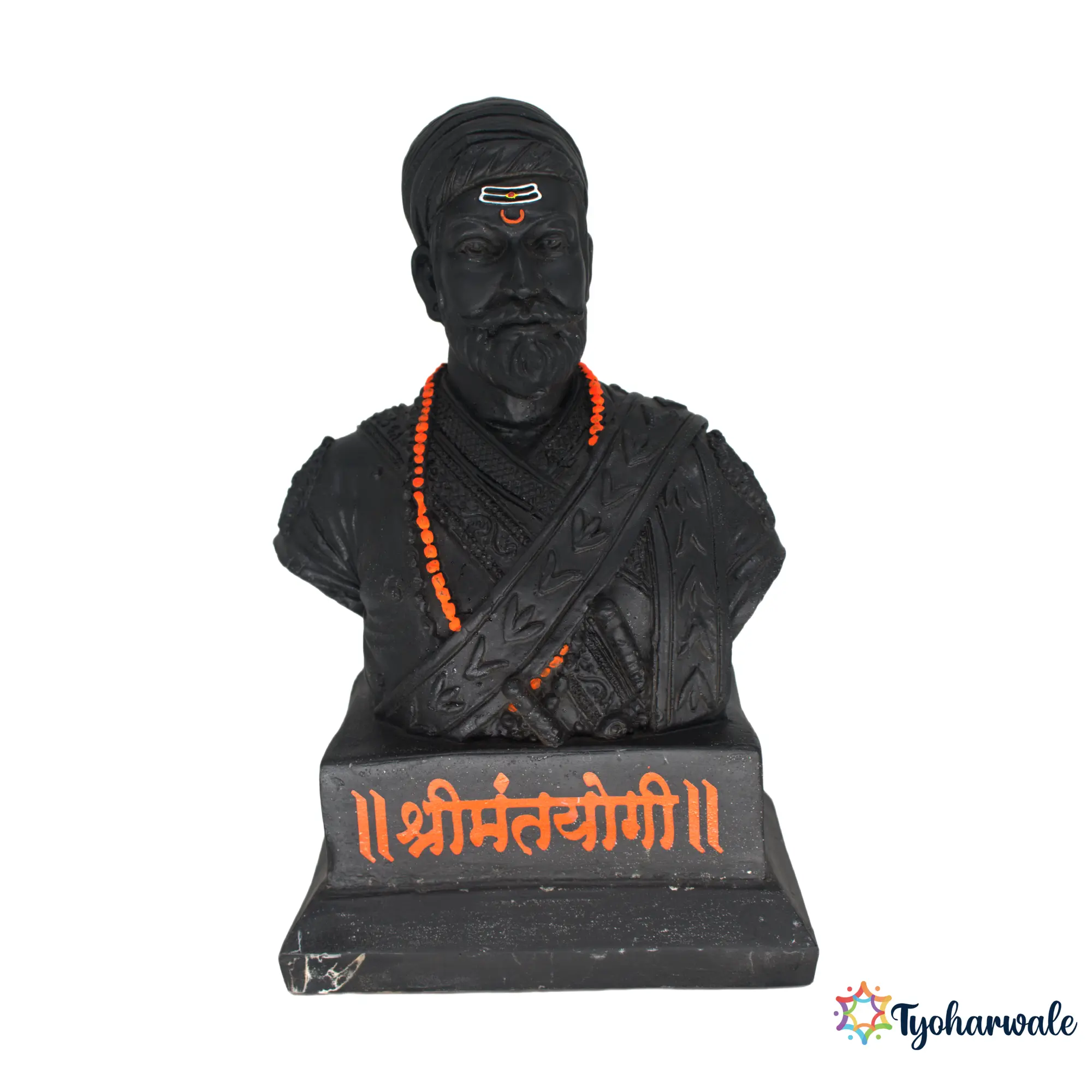 Chhatrapati Shivaji Maharaj Bust (Black Finish with Rudraksha Mala) 10' | Marble Dust Resin Murti | Shrimant Yogi Shivaji Maharaj Statue | Shivaji Maharaj Bust for Home & Office | Shiv Jayanti Gift | Maratha Empire Bust Murti | Maharashtra Pride Special