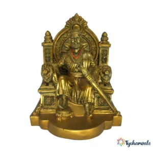 Chhatrapati Shivaji Maharaj Sinhasan Idol (Golden Finish, Lion Throne)8.5' | Marble Dust Resin Murti | Shivaji Maharaj Golden Throne Statue | Maratha King Sinhasan Murti | Shiv Jayanti Gift | Shivaji Maharaj Royal Darbar Idol | Maharashtra Pride Special