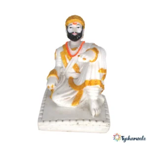 Chhatrapati Shivaji Maharaj Seated Idol (White & Gold Finish) 4' | Marble Dust Resin Murti | Shivaji Maharaj Statue for Home & Office | Round Base Relaxed Pose Idol | Maharashtra Pride Gift | Shivaji Maharaj Murti | Shiv Jayanti Special