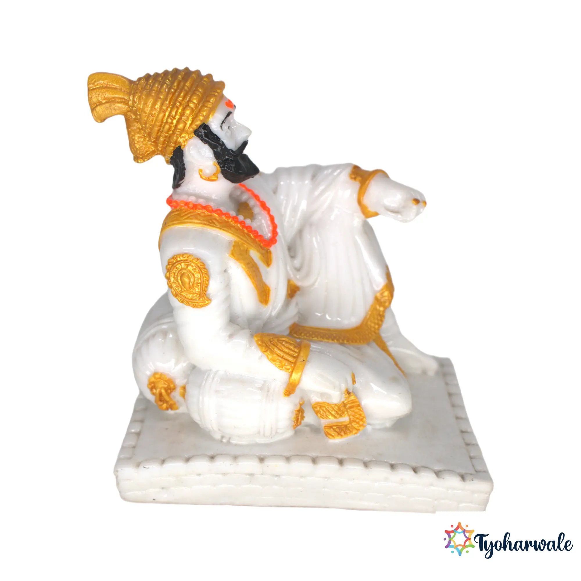 Chhatrapati Shivaji Maharaj Seated Idol (White & Gold Finish) 4' | Marble Dust Resin Murti | Shivaji Maharaj Statue for Home & Office | Round Base Relaxed Pose Idol | Maharashtra Pride Gift | Shivaji Maharaj Murti | Shiv Jayanti Special