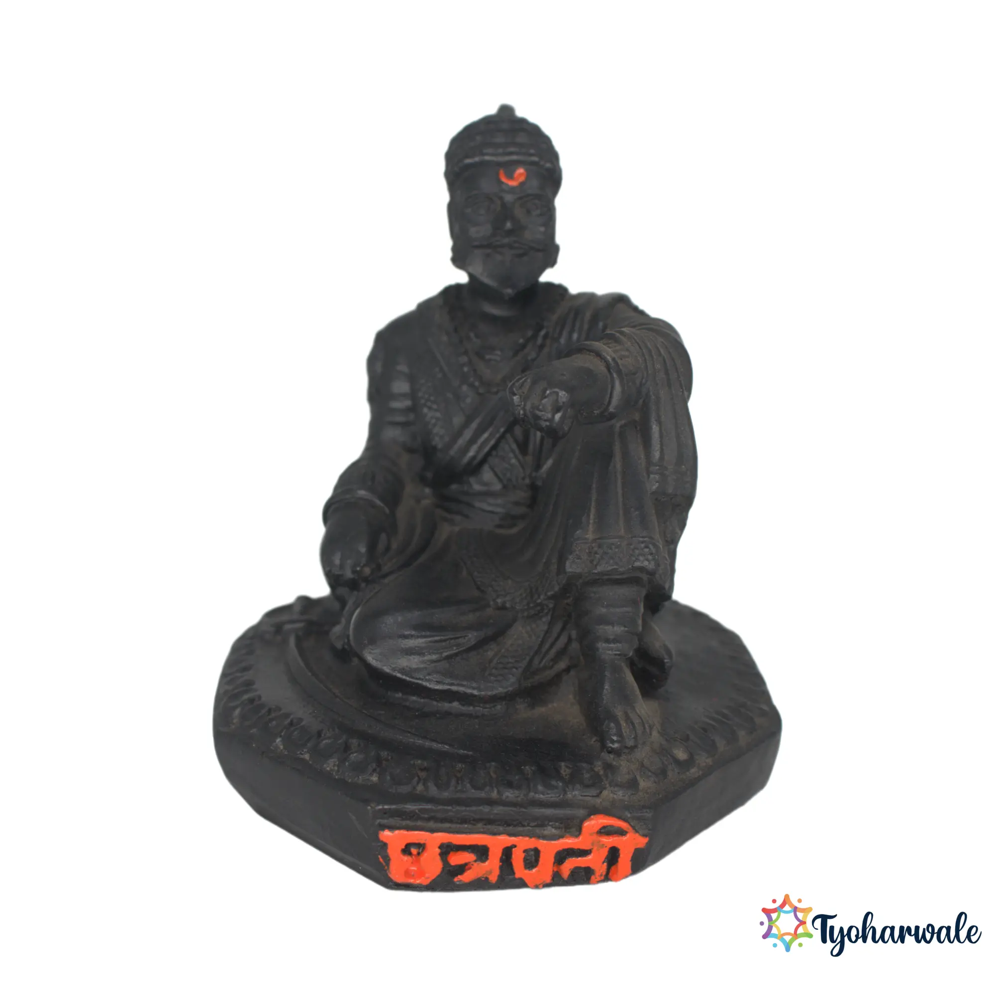 Chhatrapati Shivaji Maharaj Seated Idol (Black Finish)4' | Marble Dust Resin Murti | Shivaji Maharaj Statue for Home & Office | Round Base Relaxed Pose Idol | Maharashtra Pride Gift | Shivaji Maharaj Murti | Shiv Jayanti Special