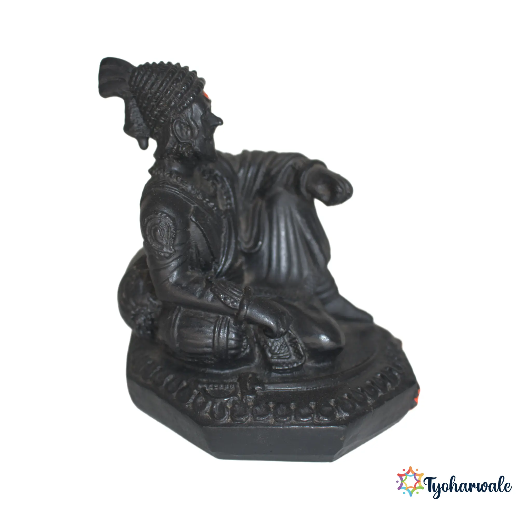 Chhatrapati Shivaji Maharaj Seated Idol (Black Finish)4' | Marble Dust Resin Murti | Shivaji Maharaj Statue for Home & Office | Round Base Relaxed Pose Idol | Maharashtra Pride Gift | Shivaji Maharaj Murti | Shiv Jayanti Special