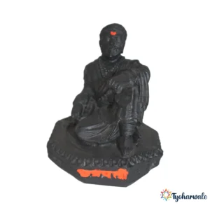 Chhatrapati Shivaji Maharaj Seated Idol (Black Finish) 4' | Marble Dust Resin Murti | Shivaji Maharaj Statue for Home & Office | Round Base Relaxed Pose Idol | Maharashtra Pride Gift | Shivaji Maharaj Murti | Shiv Jayanti Special
