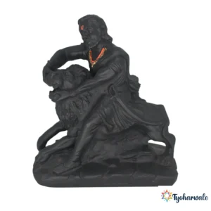 Chhatrapati Sambhaji Maharaj Idol with Lion (Black Finish) 4.5' | Marble Dust Resin Murti | Sambhaji Maharaj Statue for Home & Office | Maratha Warrior with Lion Idol | Maharashtra Pride Gift | Sambhaji Raje Murti | Shambhu Raje Special