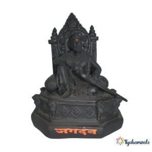 Chhatrapati Shivaji Maharaj Statue on Throne (Black Finish) 9' | Marble Dust Resin Murti | Shivaji Maharaj Idol | Maratha King Statue | Home Temple Murti | Maharashtra Pride Gift