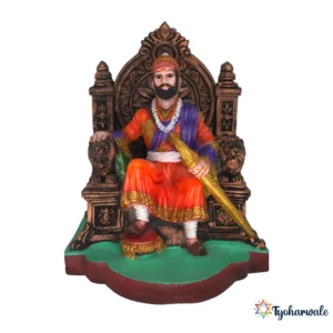 Chhatrapati Shivaji Maharaj Statue on Throne (Multicolour Finish) | Marble Dust Resin Murti | Shivaji Maharaj Idol | Maratha King Statue | Home Decor Showpiece | Maharashtra Pride Gift