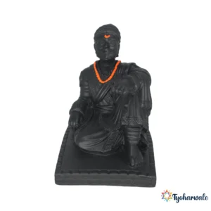 Chhatrapati Shivaji Maharaj Sitting Statue (Black Finish) | Marble Dust Resin Murti | Shivaji Maharaj Idol for Home | Maharashtra Heritage Statue | Office Desk Murti | Cultural Gift