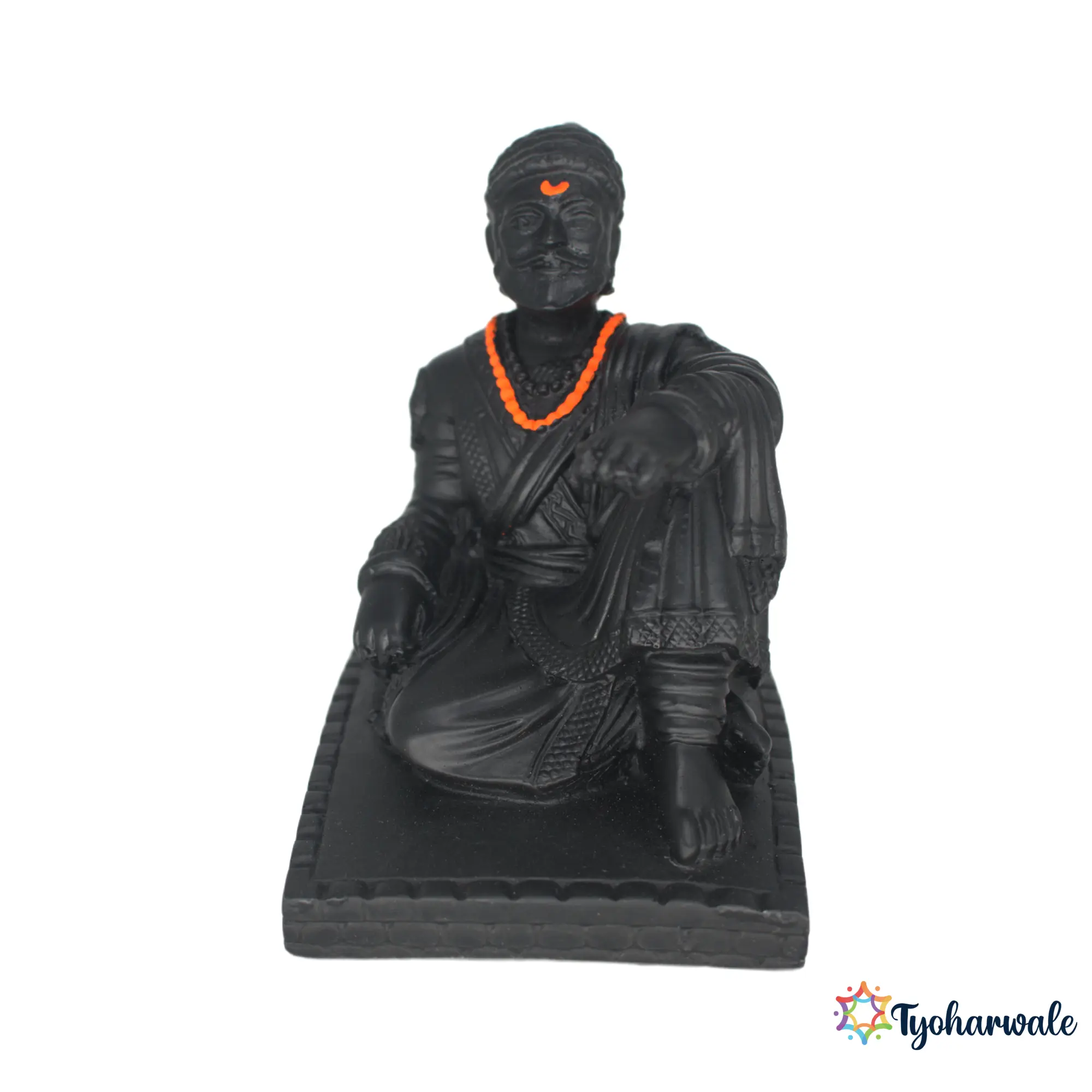 Chhatrapati Shivaji Maharaj Sitting Statue (Black Finish) | Marble Dust Resin Murti | Shivaji Maharaj Idol for Home | Maharashtra Heritage Statue | Office Desk Murti | Cultural Gift