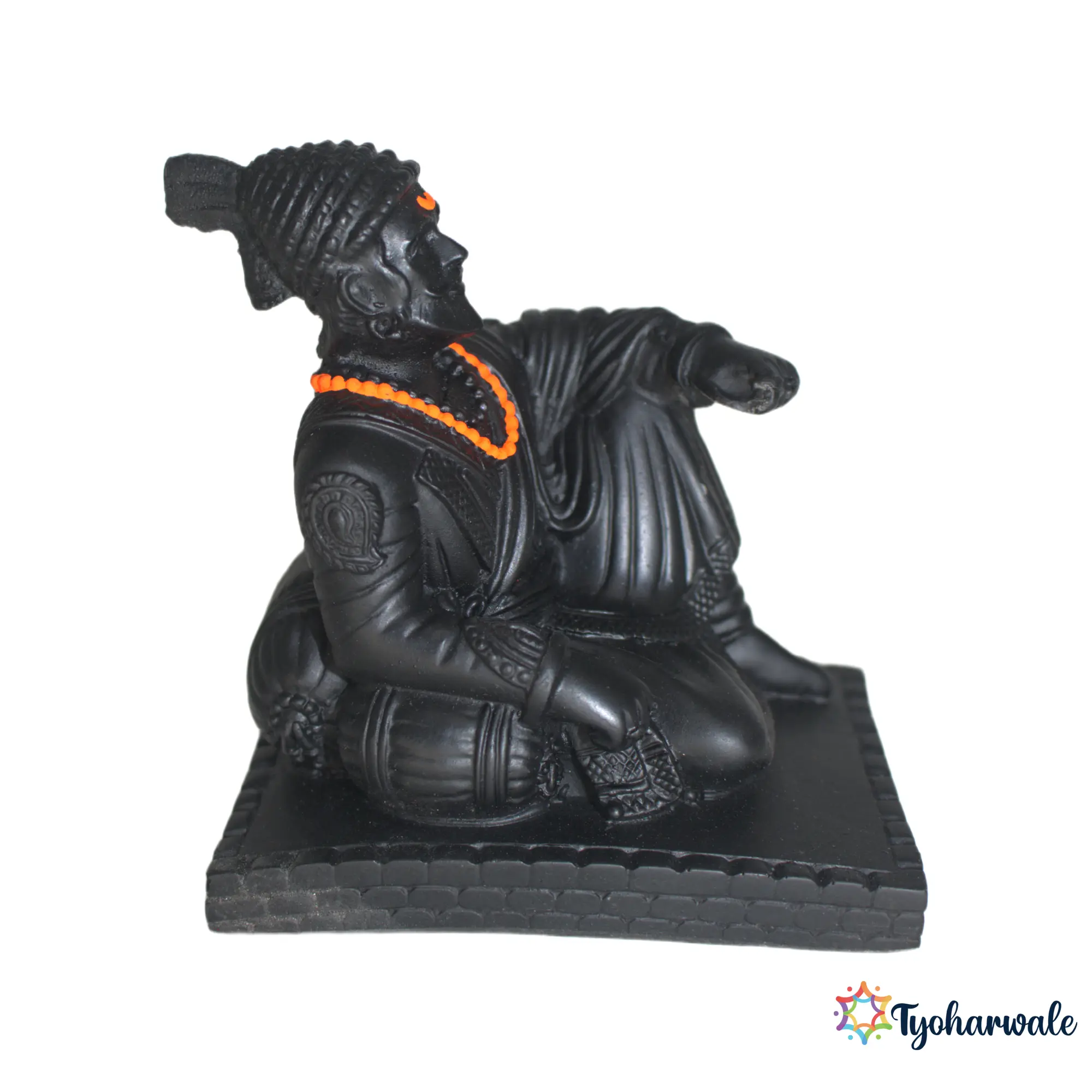 Chhatrapati Shivaji Maharaj Sitting Statue (Black Finish) | Marble Dust Resin Murti | Shivaji Maharaj Idol for Home | Maharashtra Heritage Statue | Office Desk Murti | Cultural Gift