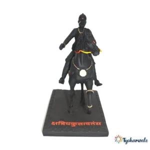 Chhatrapati Shivaji Maharaj on Horse Idol (Black Finish) | Marble Dust Resin Murti | Shivaji Maharaj Horse Statue | Kshatriyakulavantans Base Idol | Maharashtra Pride Gift | Maratha Warrior on Horse Murti | Shiv Jayanti Special