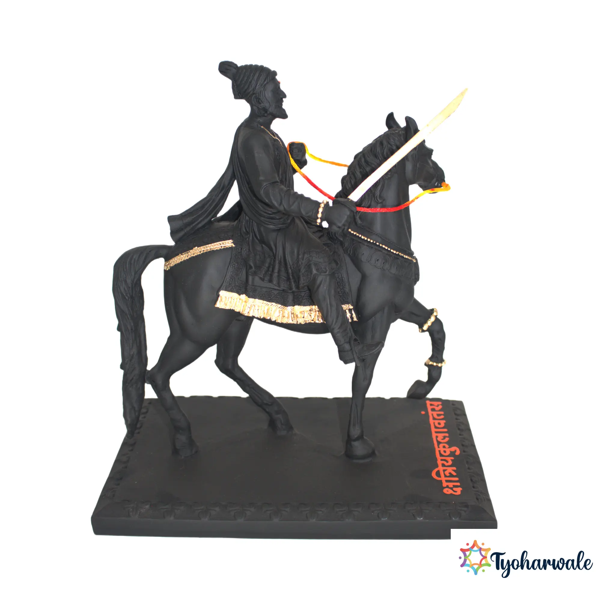 Chhatrapati Shivaji Maharaj on Horse Idol (Black Finish) | Marble Dust Resin Murti | Shivaji Maharaj Horse Statue | Kshatriyakulavantans Base Idol | Maharashtra Pride Gift | Maratha Warrior on Horse Murti | Shiv Jayanti Special