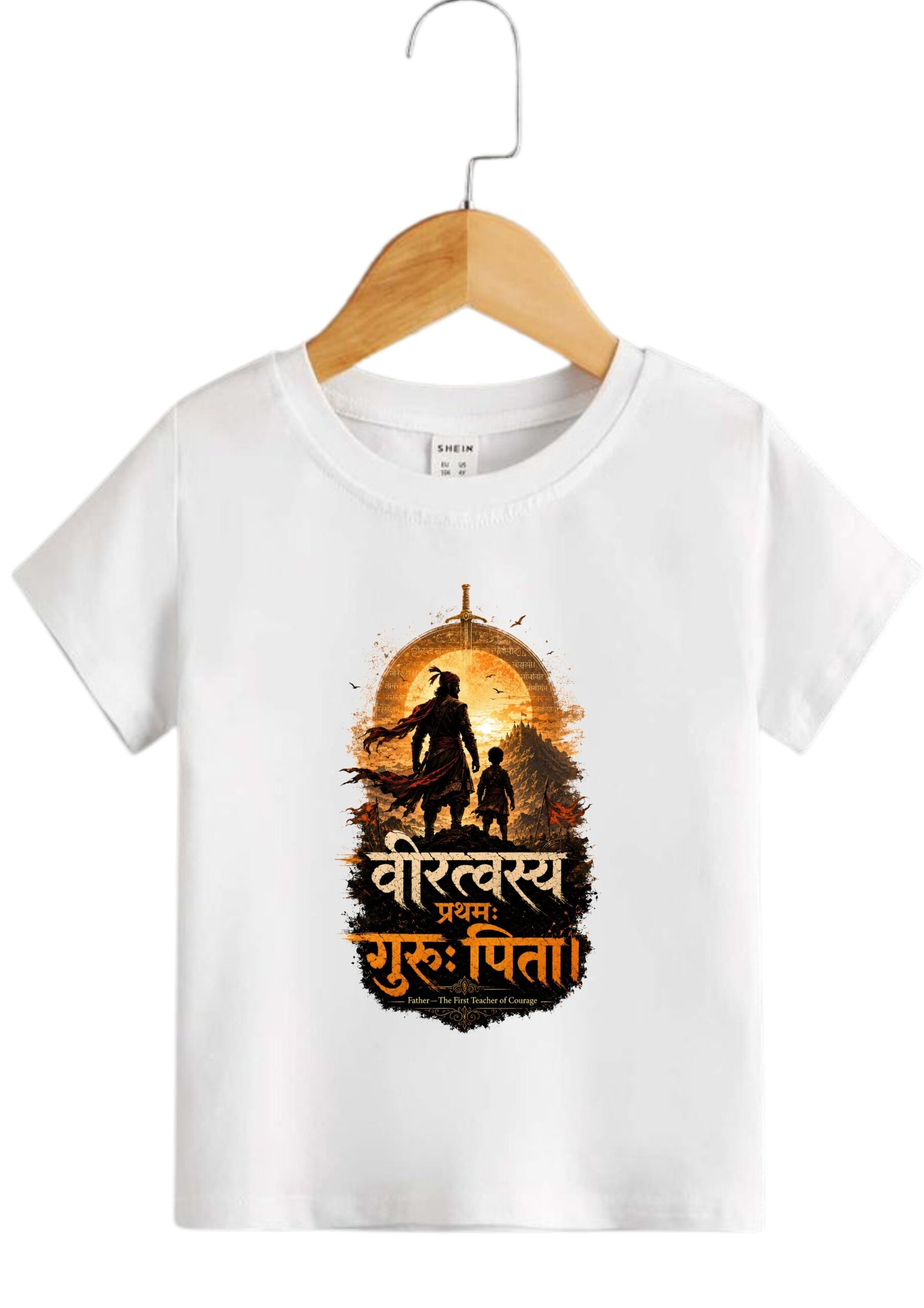 Sanskritforyou Veerlakshya Prathamah Guruh Pita (वीरलक्ष्यः प्रथमः गुरुः पिता) T-Shirt | 100% Cotton | Father's Day Special | Dad Quote Printed T-Shirt