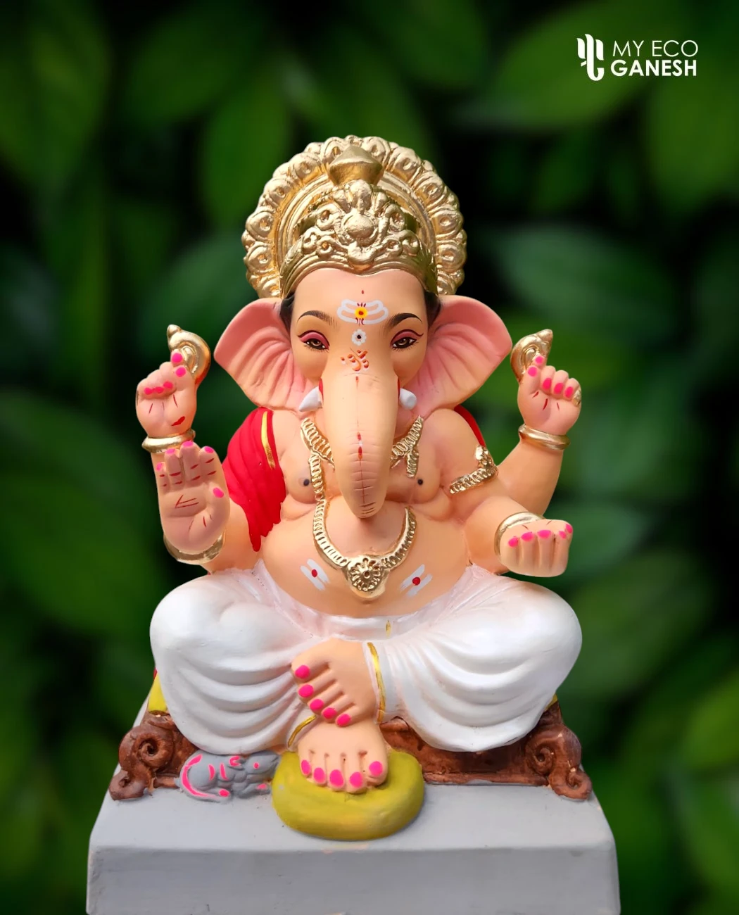 15 Inch Prasann Swaroop Bappa with white dhotar and red uparna