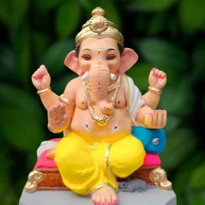 15 Inch Rajvinayak Bappa with yellow dhotar and white uparna