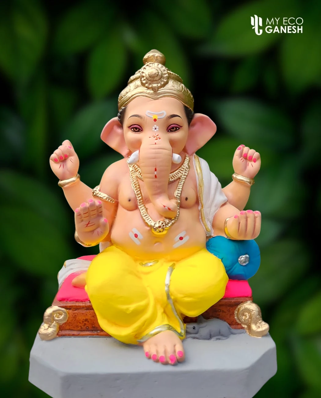 15 Inch Rajvinayak Bappa with yellow dhotar and white uparna