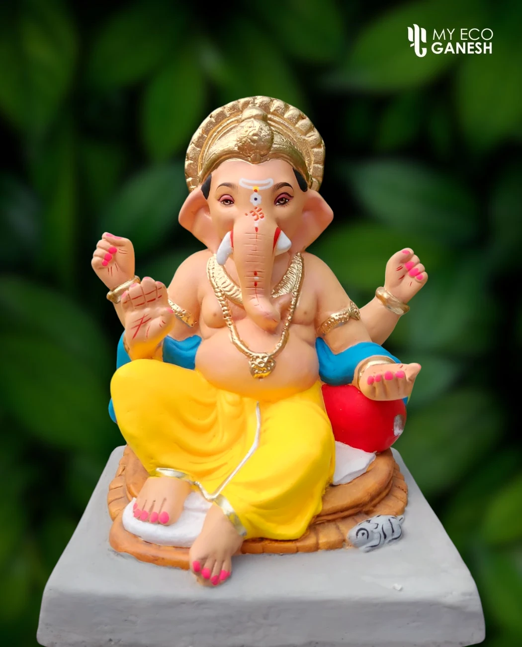 15 Inch Rajeshahi Mukut Bappa with yellow dhotar and sky blue uparna