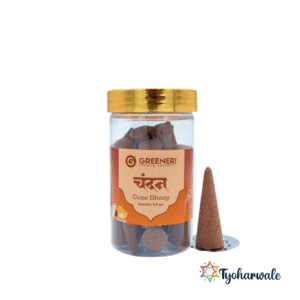 Greeneri Chandan Cone Dhoop — Sandal | pack of 6 | 100gm Jar for Home Pooja & Daily Use