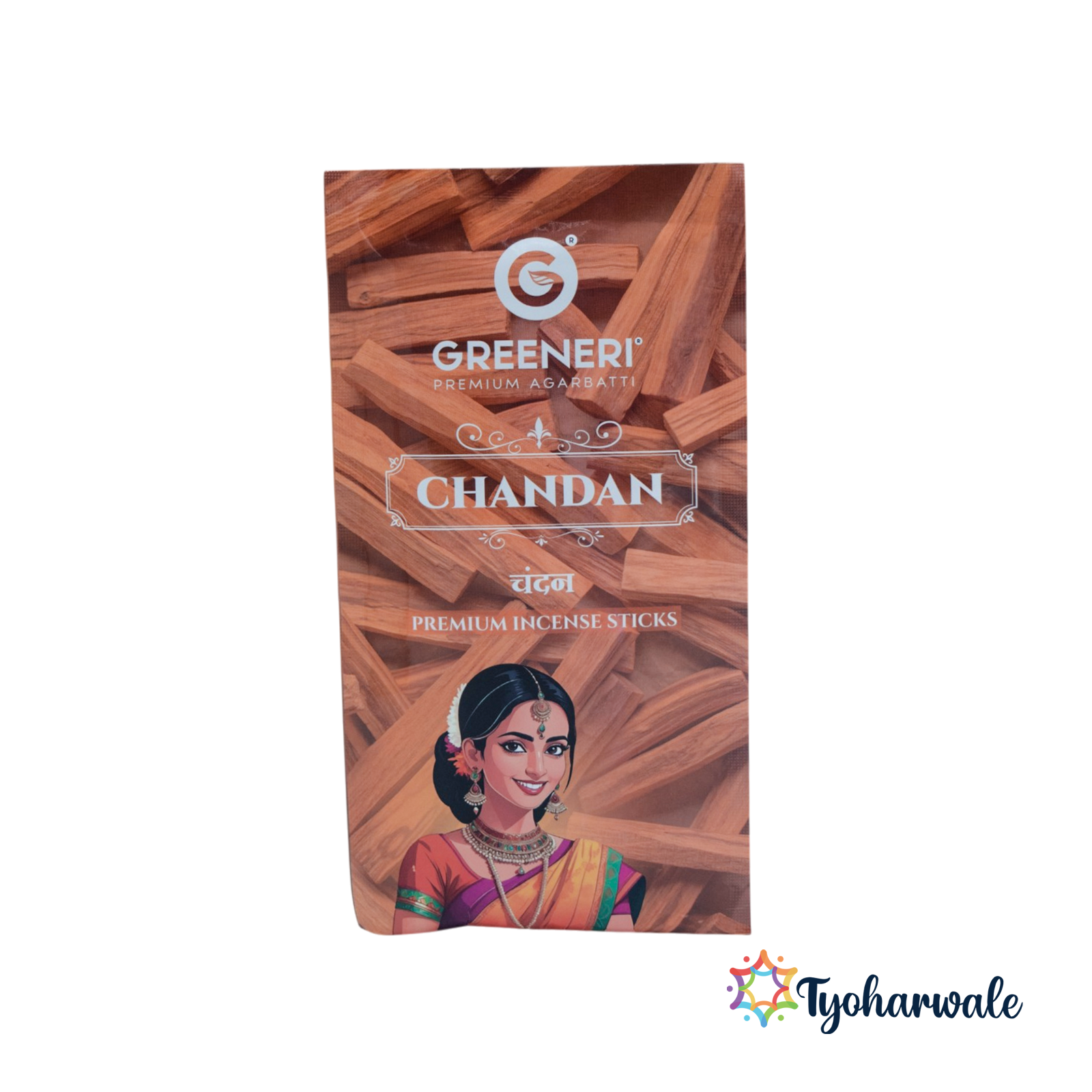 Greeneri Chandan Premium Incense Sticks — 100gm | pack of 6 | Sandalwood Fragrance for Daily Pooja