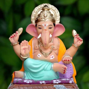 18 Inch Shivrekar Mukut Ganpati with green dhotar and orange uparna