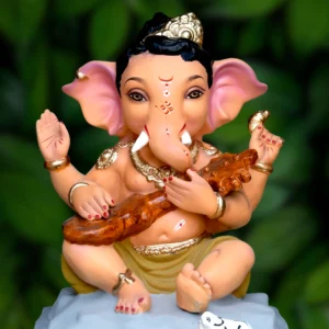 18 Inch Cute Balganesha with Veena and mehendi-coloured dhotar