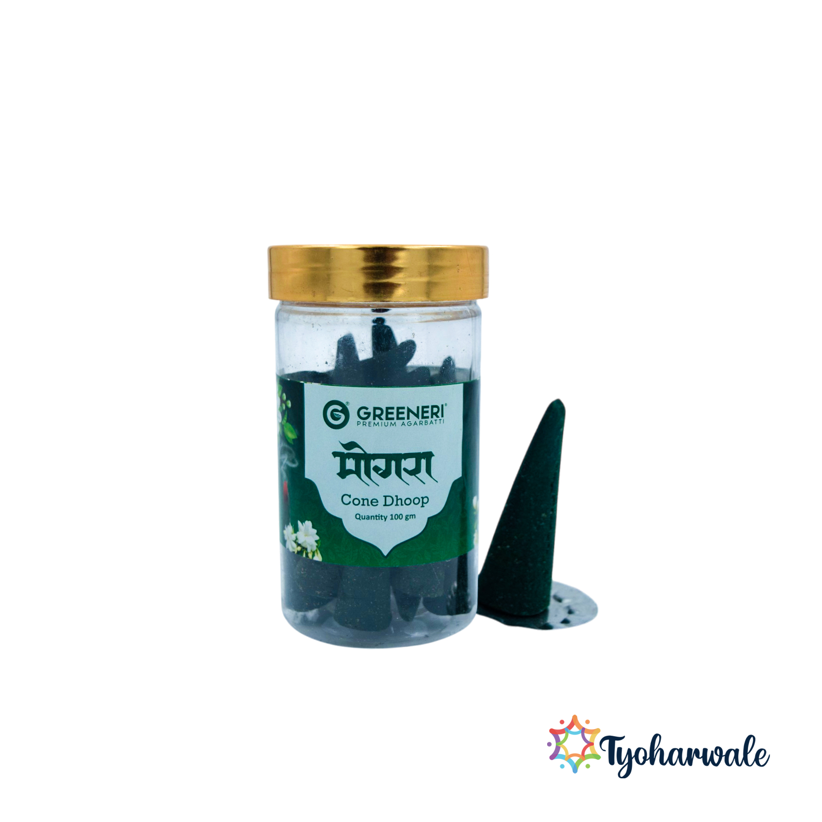 Greeneri Mogra Cone Dhoop | pack of 6 | 100gm Jar for Home Pooja & Daily Use