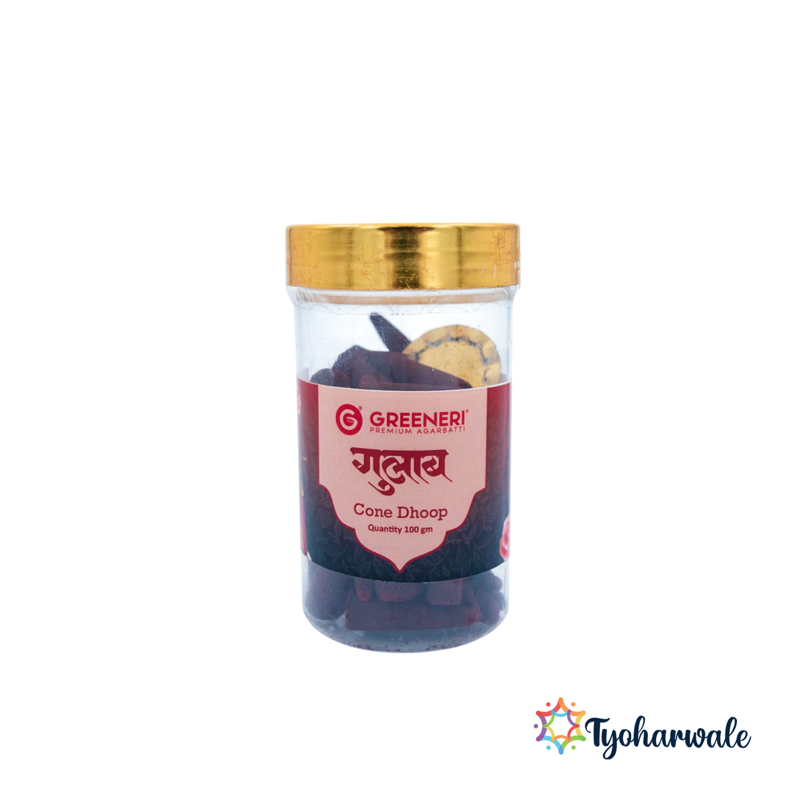 Greeneri Gulab Cone Dhoop — Rose | 100gm Jar for Home Pooja & Daily Use