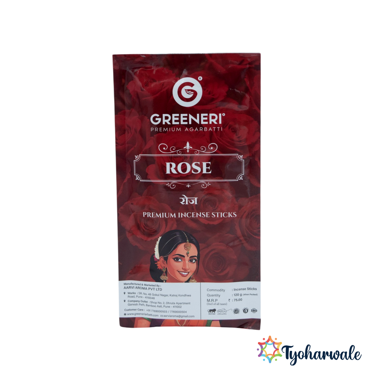 Greeneri Rose Premium Incense Sticks — 100gm | pack of 6 | Floral Fragrance for Daily Pooja & Home Use