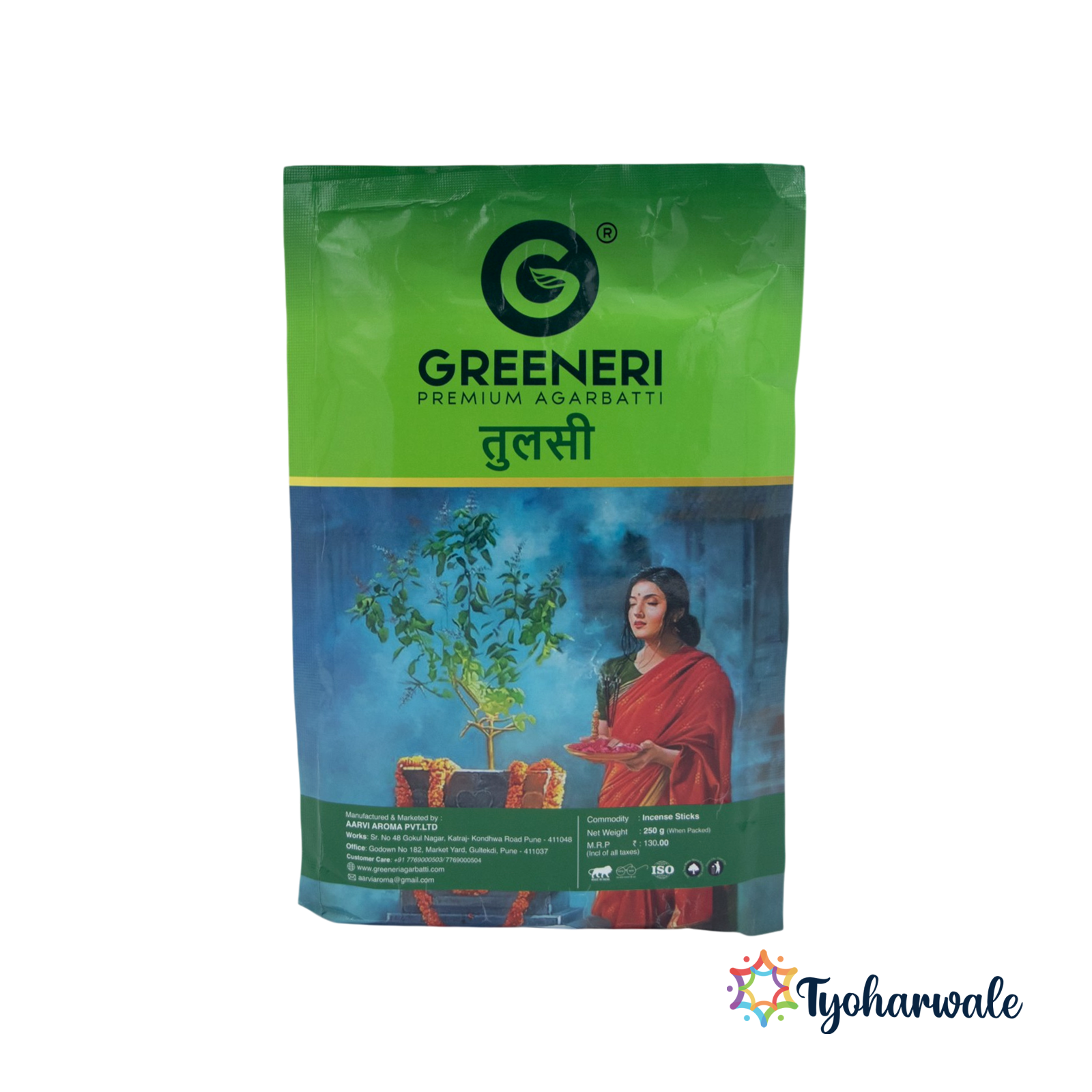 Greeneri Tulsi Agarbatti | pack of 6 | For Home Pooja & Daily Aarti Use