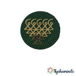 Khan Saraswati magnet on round green fabric with gold metal yantra design