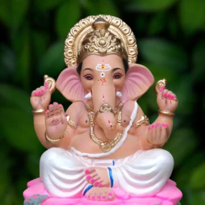 15 Inch Kamalasan Bappa with white dhotar seated on a pink Kamalasan