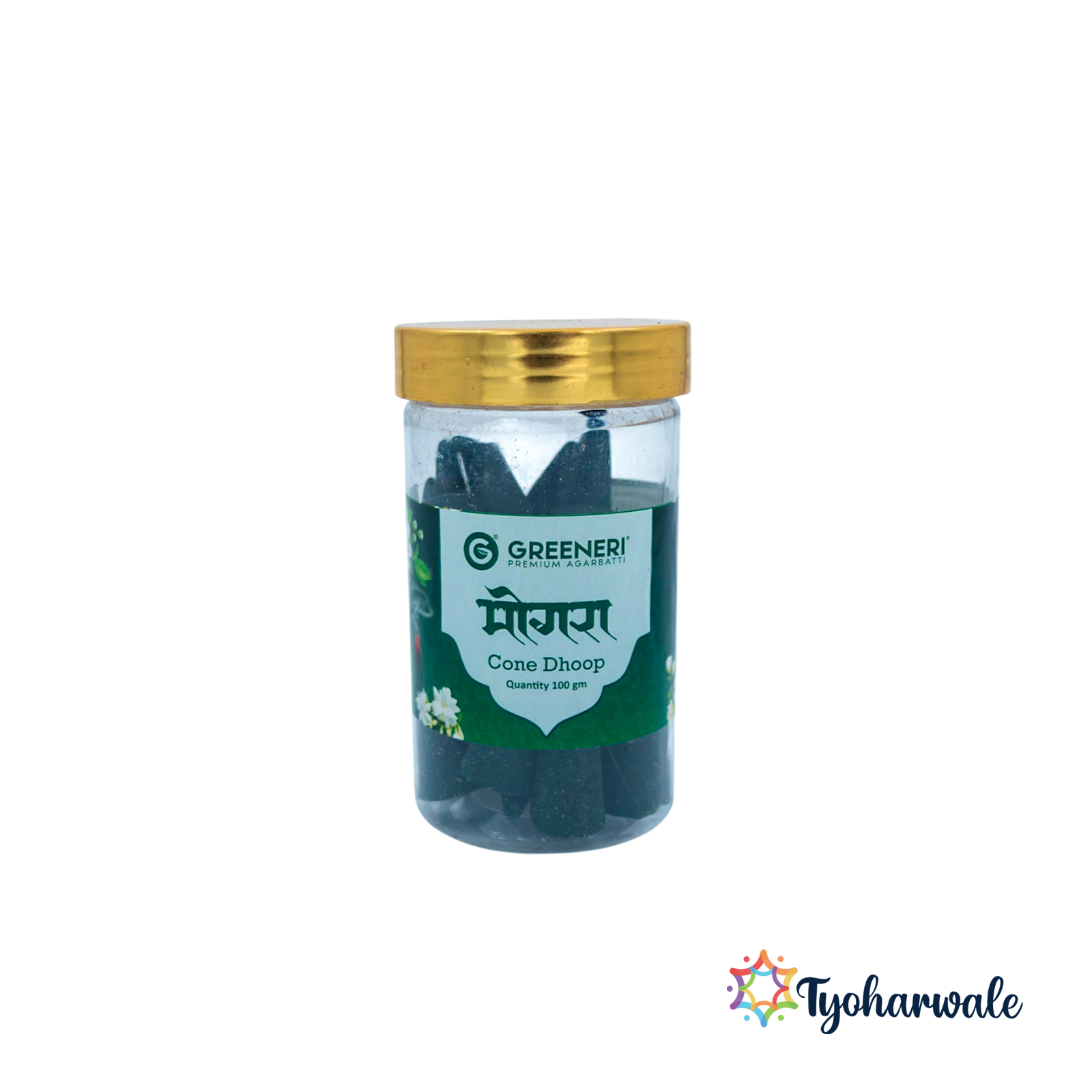 Greeneri Mogra Cone Dhoop | pack of 6 | 100gm Jar for Home Pooja & Daily Use