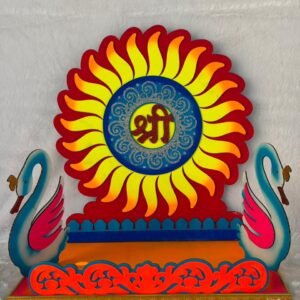 Foldable Wooden Ganpati Bappa Makhar | Portable Antique Gold Altar Stand for Home Altar & Pooja Room