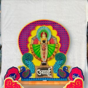 Royal Rajwada Style Wooden Ganpati Makhar | Embellished "Shree" Backrest Throne for Festival Mandir Decor